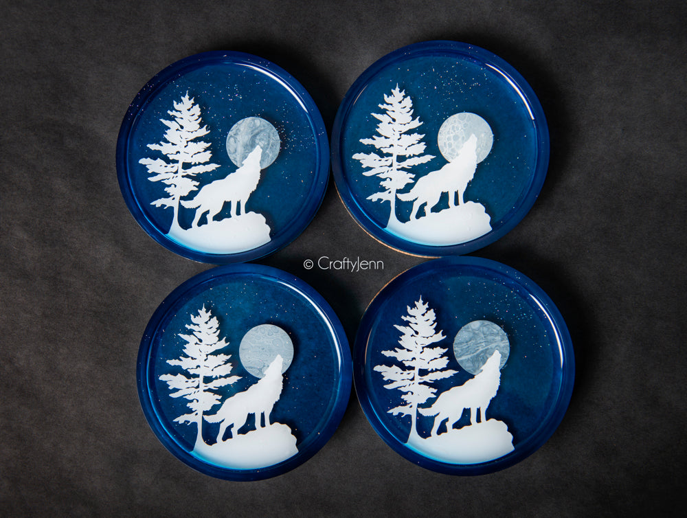 Howling Wolf Vinyl Application for Resin Coasters (Set of 4)