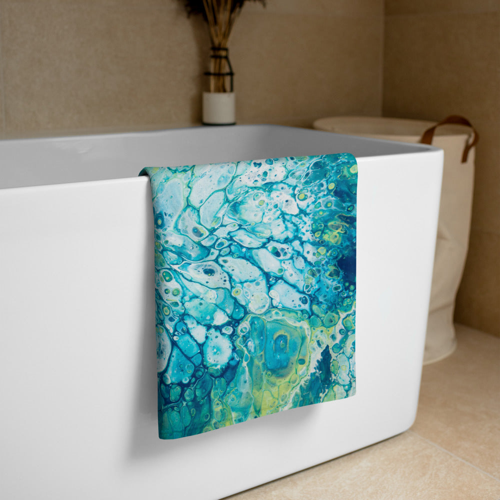 Green Blue Acrylic Pour Towel